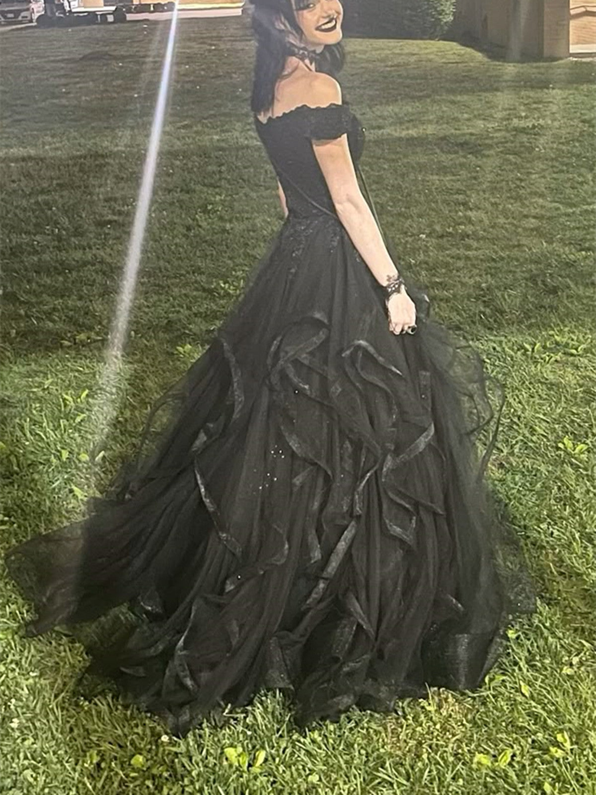 A-line Black Tulle with Lace Applique Party Dress, Black Sweetheart Evening Dress Prom Dress