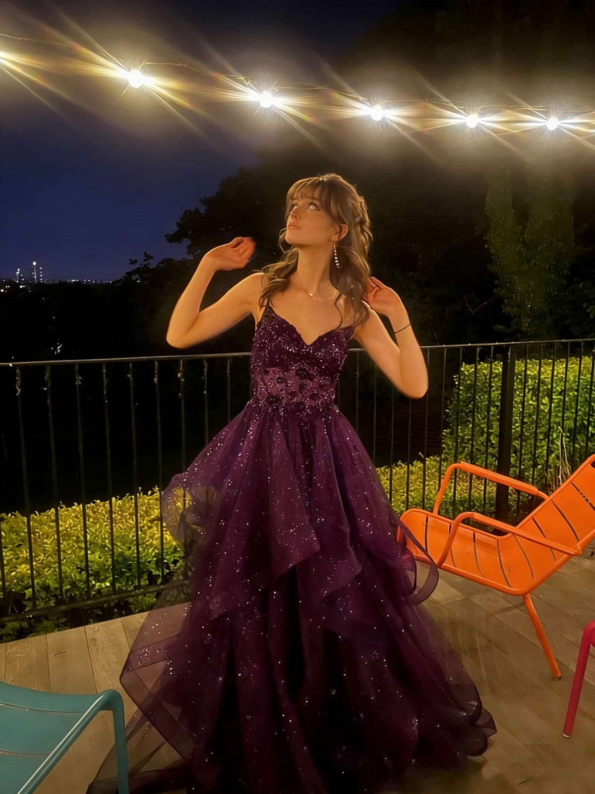 A-line Purple Sweetheart Layers Tulle Straps Party Dress, Purple Long Evening Dress Formal Dress