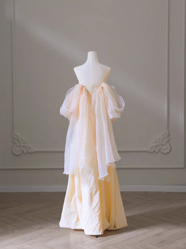 A-line Champagne Scoop Lace-up Party Dress, Champagne Long Prom Dress
