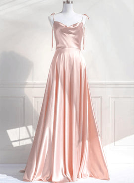 A-line Pink Satin Straps Sweetheart Prom Dress, Pink Satin Party Dress