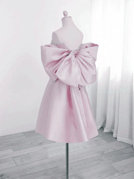 Pink Satin Sweetheart Knee Length Party Dress, Pink Satin Simple Homecoming Dress