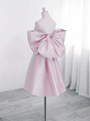 Pink Satin Sweetheart Knee Length Party Dress, Pink Satin Simple Homecoming Dress
