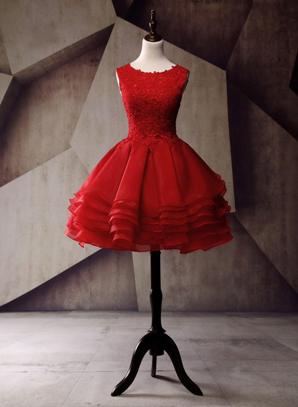 Red Round Neckline Layers Short Prom Dress, Red Lace Homecoming Dress Cutedressy Red Round Neckline Layers Short Prom Dress, Red Lace Homecoming Dress Cutedressy