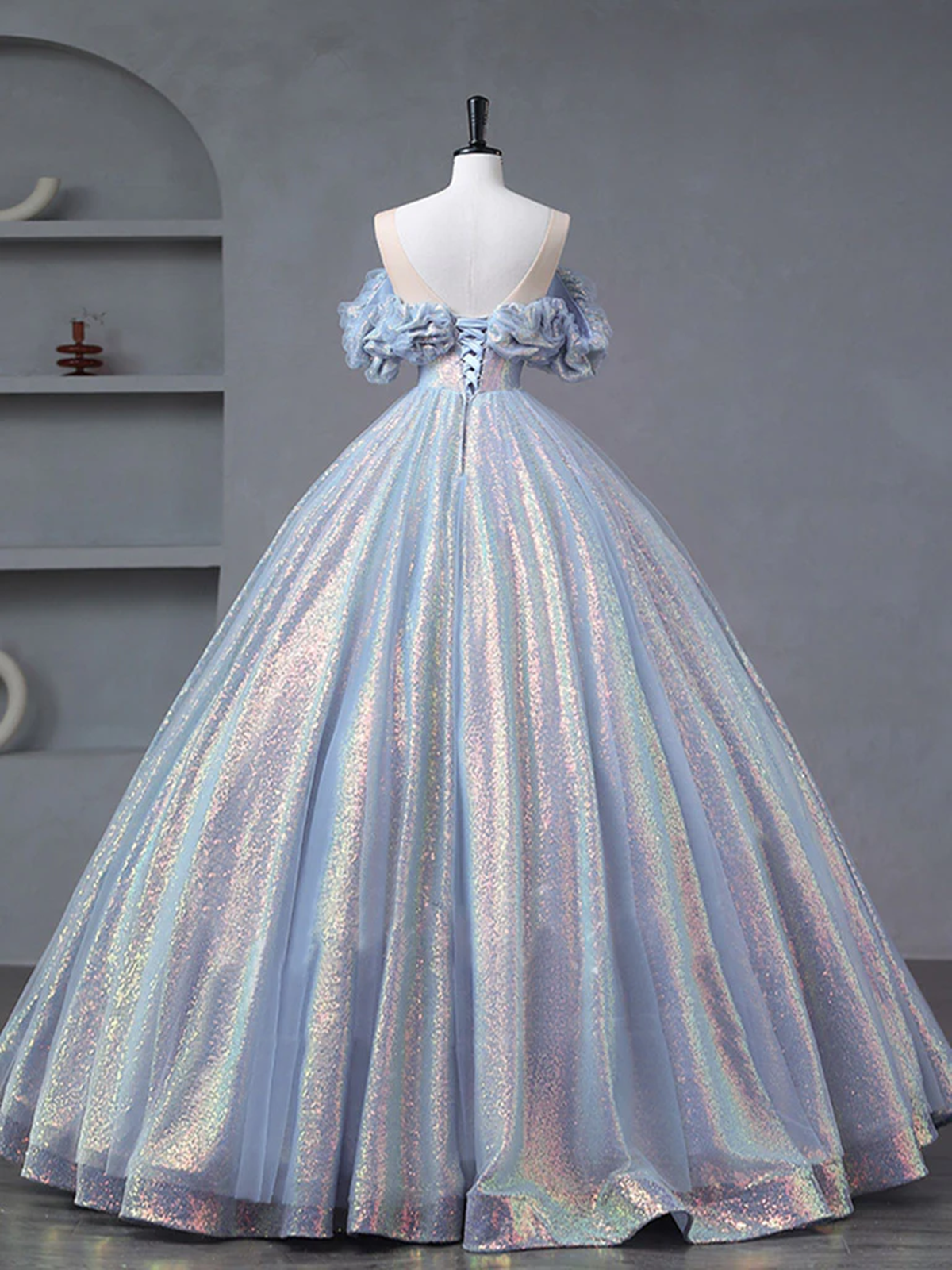Lovely Tulle and Sequins Off Shoulder Party Dress, Long Formal Gown Prom Dress