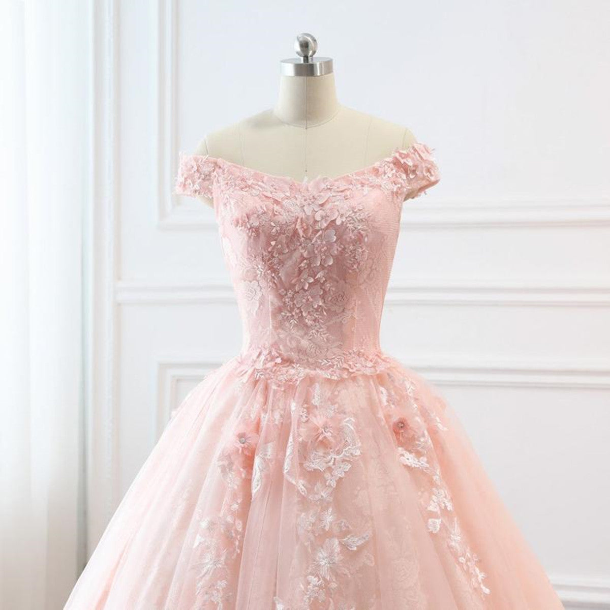 Pink Sweetheart Off Shoulder with Lace Long Sweet 16 Dress, Pink Forma Cutedressy Pink Sweetheart Off Shoulder with Lace Long Sweet 16 Dress, Pink Forma Cutedressy