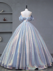 Lovely Tulle and Sequins Off Shoulder Party Dress, Long Formal Gown Prom Dress