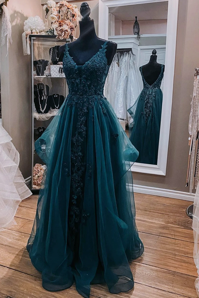 Teal Blue Tulle V Neckline Long Party Dress With Lace Teal Blue Long   Product Huger1 A3cdc52e 87e9 4791 8942 3e011908466b 1024x1024 