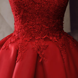 Red Round Neckline Layers Short Prom Dress, Red Lace Homecoming Dress