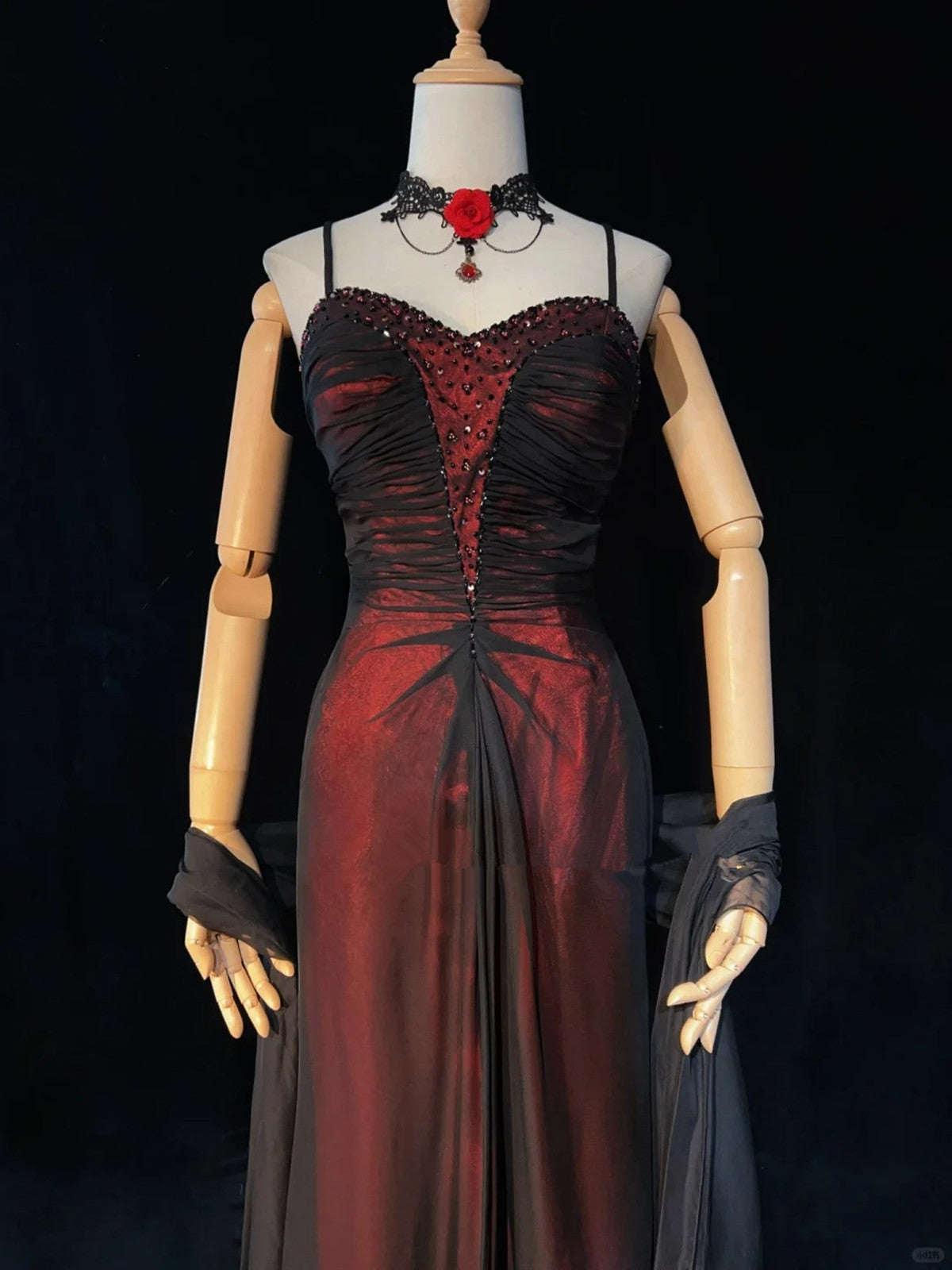 A-line Style Black and Red Beaded Prom Dress, Black and Red Formal Dre Cutedressy A-line Style Black and Red Beaded Prom Dress, Black and Red Formal Dre Cutedressy