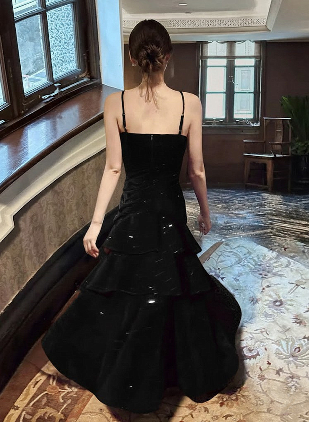 Elegant Spaghetti Strap Tiered Sequin Prom Gown, Fairy Tiered Ruffle Long Party Dress