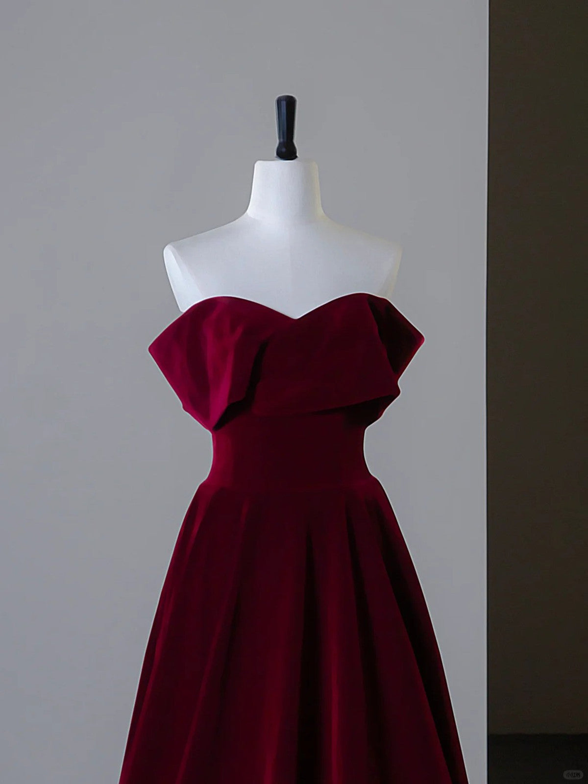 Wine Red Velvet Off Shoulder A-line Prom Dress, Wine Red Velvet Simple Party Dress