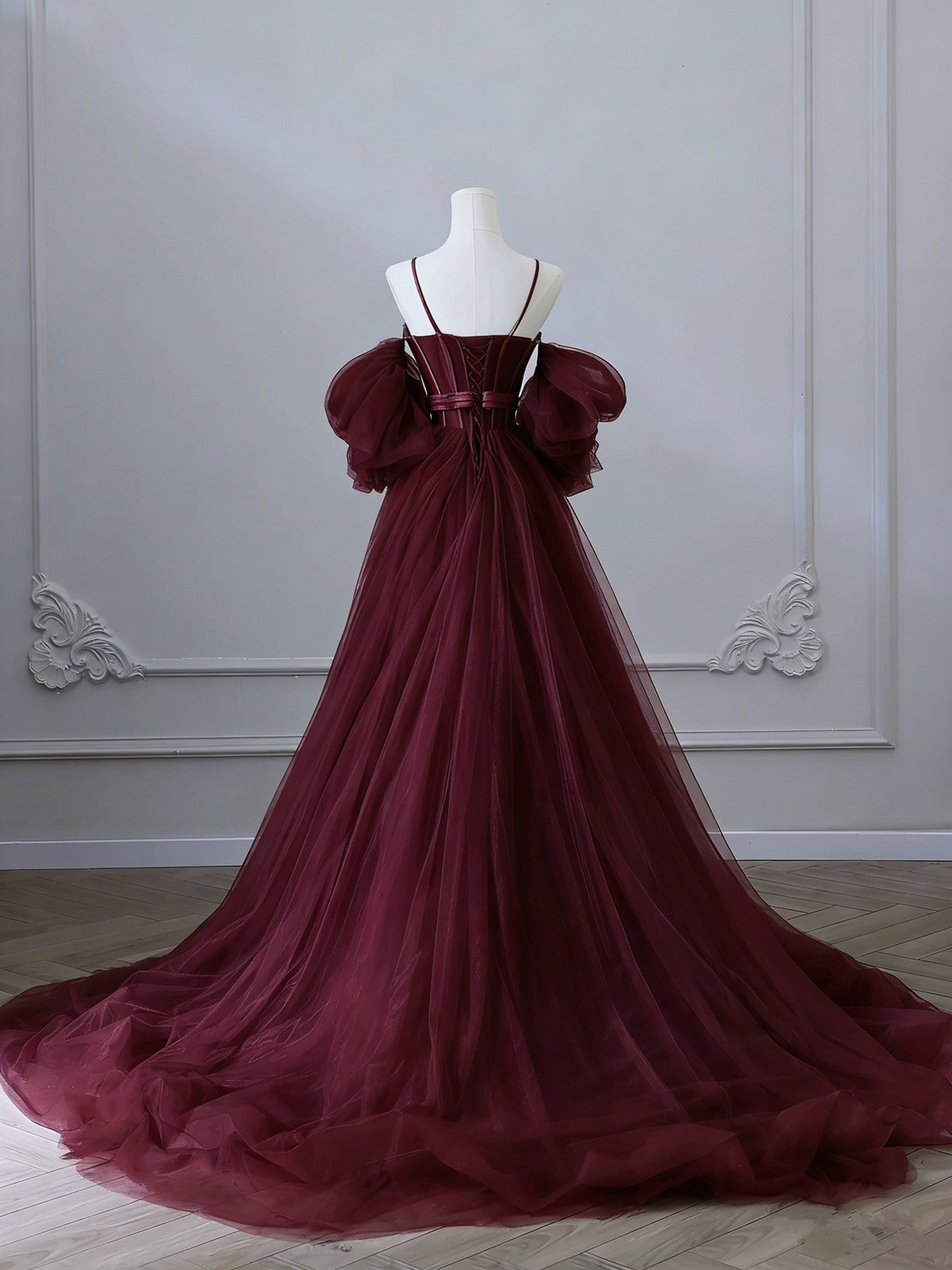 Wine Red Satin and Tulle Vintage Style Prom Dress, Sweetheart Long Party Dress