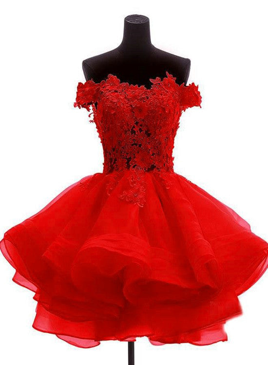 Red Homecoming Dress , Short Classical Party Dress, Organza Party Dresses