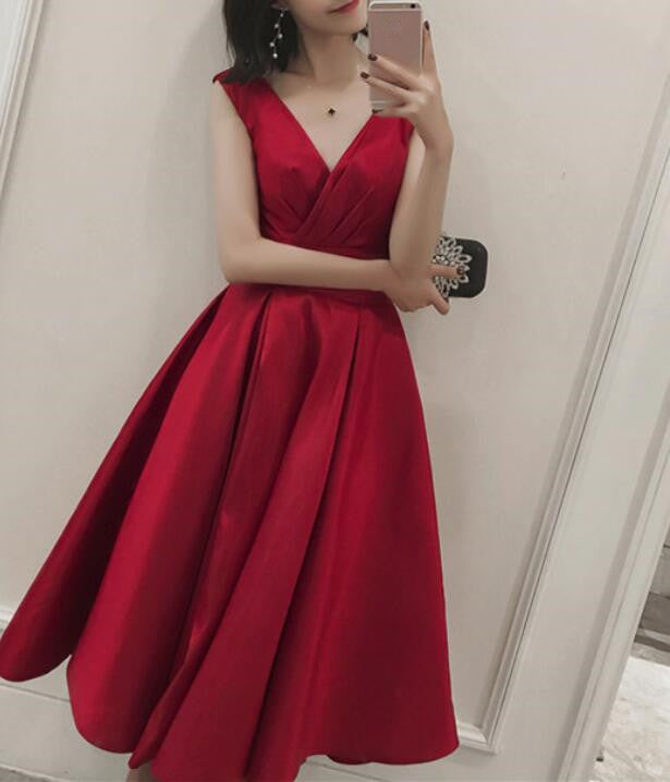 Red Satin Wedding Party Dress, Red Formal Dress, Satin Party Dresses