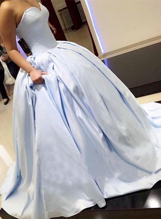 Blue Satin Ball Gown Formal Dress, Gorgeous Party Gowns, Light Blue Dresses