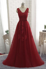 Tulle Prom Dress 2018, Dark Red Gowns, Tulle Formal Dresses