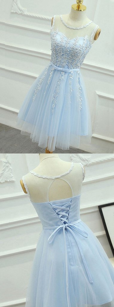 Light Blue Round Neckline Short Pretty Homecoming Dresses, Light Blue Cutedressy Light Blue Round Neckline Short Pretty Homecoming Dresses, Light Blue Cutedressy