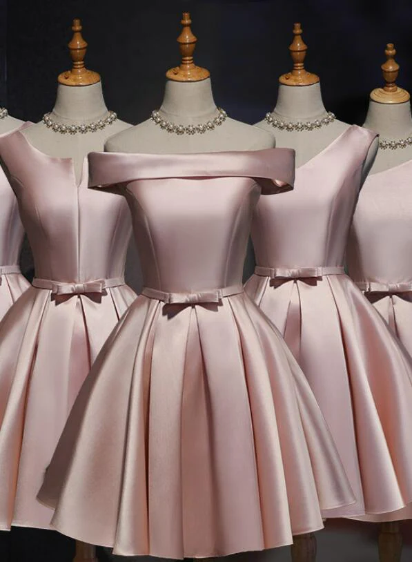 Pink Off Shoulder Homecoming Dress, Pink Party Dress , Cute Satin Dress