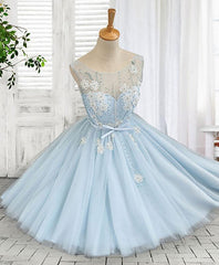 Light Blue Round Neckline Short Party Dress , Homecoming Dresses