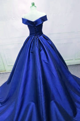 Gorgeous Royal Blue Long Off the Shoulder Gown, Blue Evening Party Dress