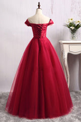 Red Floor Length Prom Gowns, Red Party Dresses, Red Tulle Party Dresses