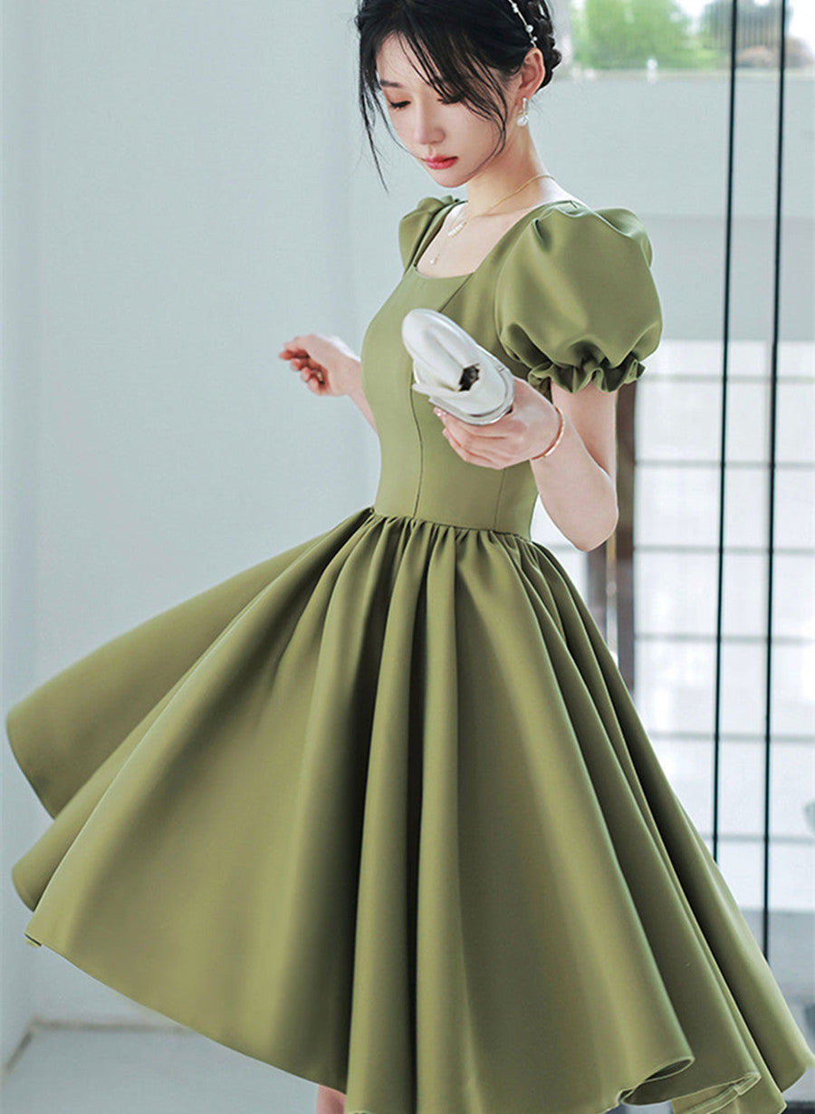 Green Satin Short Party Dress Prom Dress, Green Homecoming Dress Cutedressy Green Satin Short Party Dress Prom Dress, Green Homecoming Dress Cutedressy