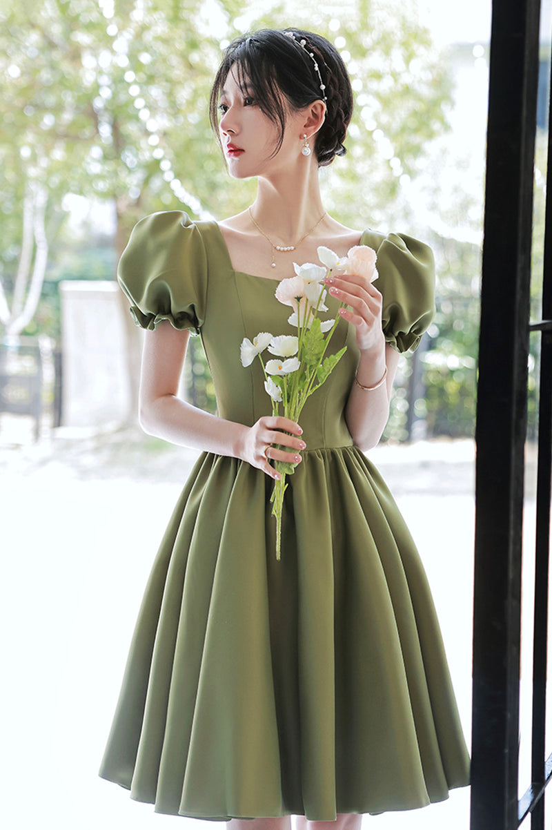 Green Satin Short Party Dress Prom Dress, Green Homecoming Dress Cutedressy Green Satin Short Party Dress Prom Dress, Green Homecoming Dress Cutedressy