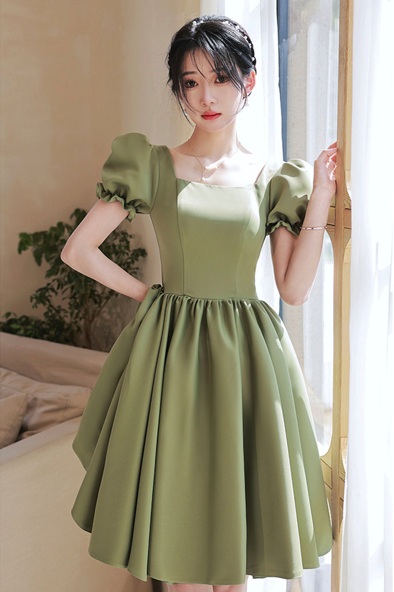 Green Satin Short Party Dress Prom Dress, Green Homecoming Dress
