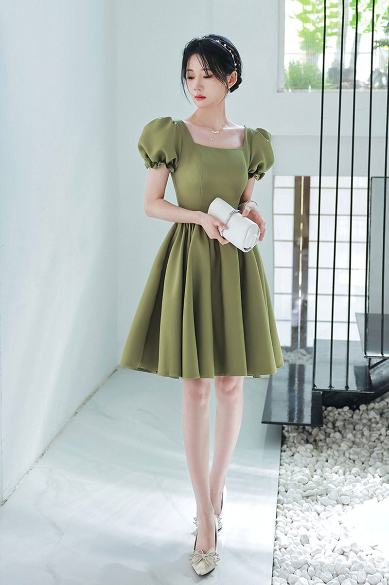 Green Satin Short Party Dress Prom Dress, Green Homecoming Dress Cutedressy Green Satin Short Party Dress Prom Dress, Green Homecoming Dress Cutedressy