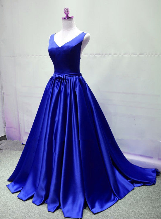 Royal Blue Elegant Party Gown, Handmade Satin Prom Dress 20
