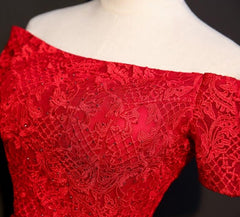 Beautiful Red Lace Off Shoulder Floor Length Party Dress, Red Formal Dress