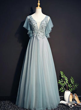 Beautiful Mint Green Tulle Long Party Gown, Tulle Formal Dress