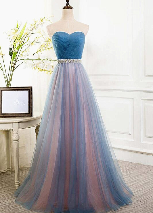 Beautiful Sweetheart Blue and Pink Bridesmaid Dress, Long Party Dress