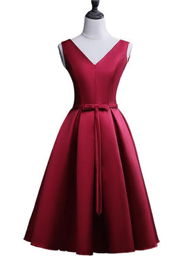 Lovely Green Satin Short Party Dress, V-neckline Bridesmaid Dress