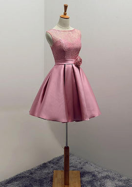 Lovely Lace and Satin Short Party Dress, Cute Homecoming Dress 