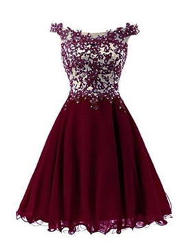Beautiful Wine Red Short Lace Applique Party Dress, A-line Short Homecoming Dresses 