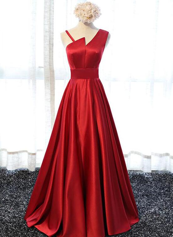 Charming  One Shoulder Satin Long Prom Dress, Simple A-line Party Dress