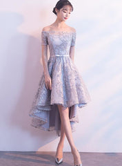 grey tulle and lace party dress