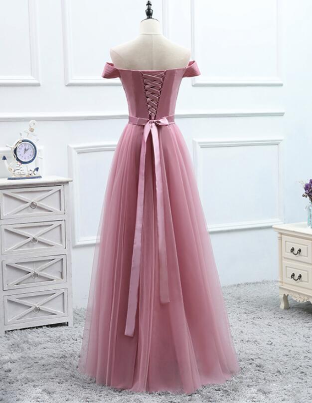 Charming Tulle Dark Pink Mismatch Long Bridesmaid Dresses, Bridesmaid Dress , Off Shoulder Bridesmaid Dresses