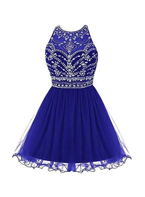Royal Blue Homecoming Dress , Tulle Beaded Party Dress, Cute Party Dress