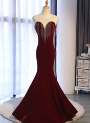 Sexy Velvet Mermaid Long Evening Party Dress , Beautiful Formal Dresses , Charming Gowns