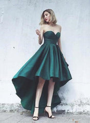 Dark Green High Low Homecoming Dress , Sweetheart Party Dress, Satin Fashionable Formal Dress
