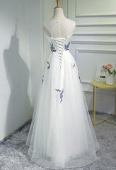 White Tulle Elegant Gowns, Pretty Formal Gowns, Prom Dress