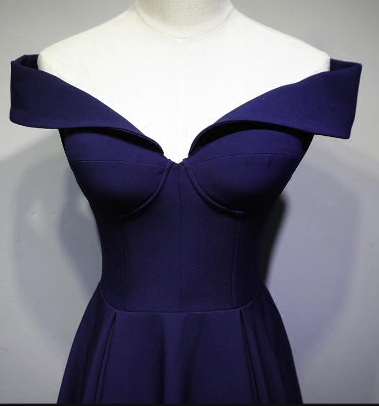 Blue Elegant Off Shoulder A-line Long Formal Gowns, Prom Gowns, Navy Blue Evening Dress