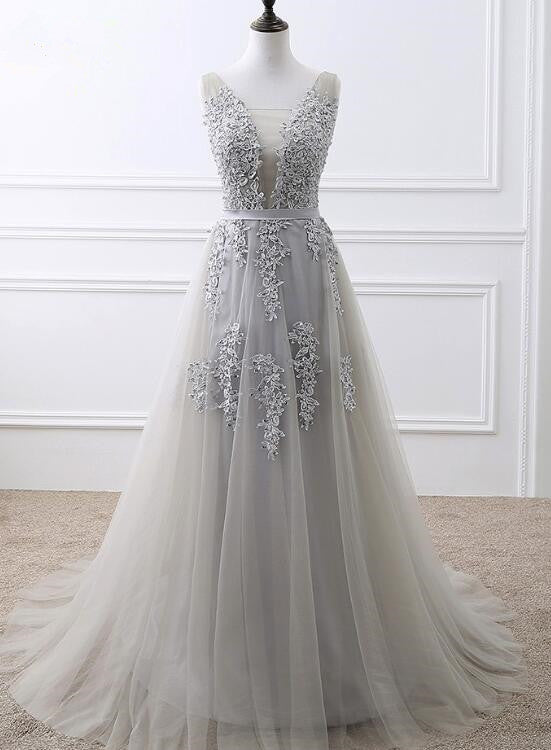 Tulle V-neckline Elegant Party Dress, Beautiful Formal Dress, Handmade Bridesmaid Dress