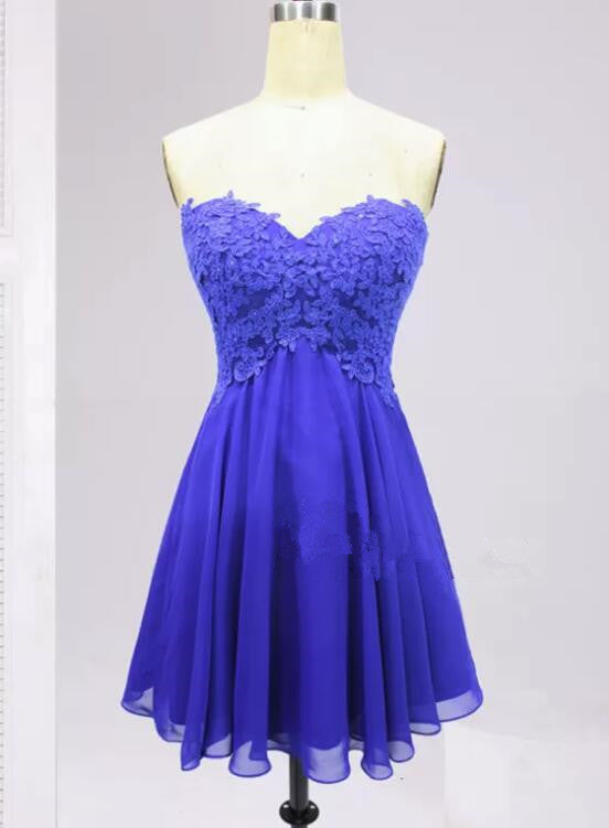 Royal Blue Sweetheart Applique Simple Homecoming Dress, Blue Short Prom Dress