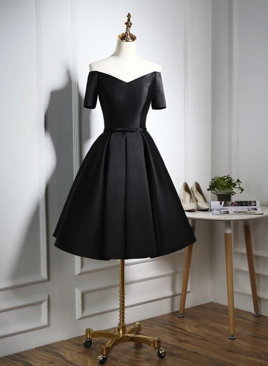 Light Black Off Shoulder Black Dress, Black Formal Dress, Satin High Quality Prom Dress