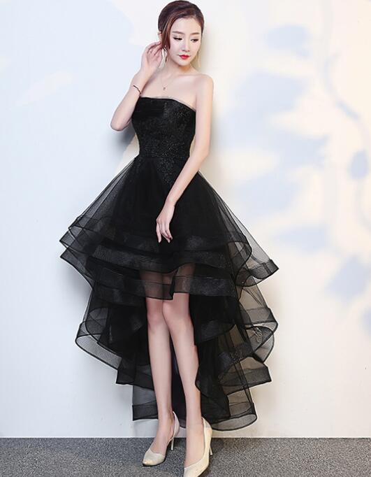 Black High Low Tulle and Applique Fashion Homecoming Dresses, Black Pa ...