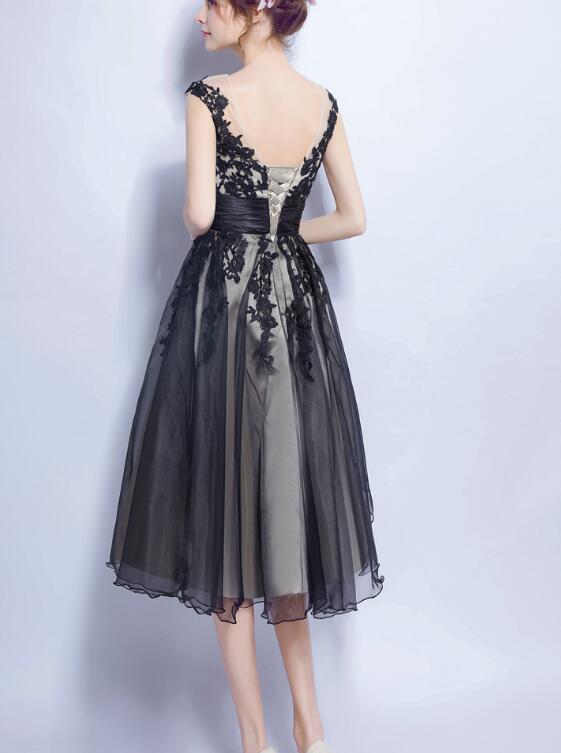 Classical Black Tea Length Party Dress, Black Formal Dress, Party Dress