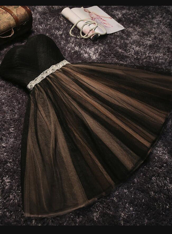 Black and Champagne Tulle Sweetheart Party Dress with Belt, Lovely Graduation Party Dress, Formal Dress
